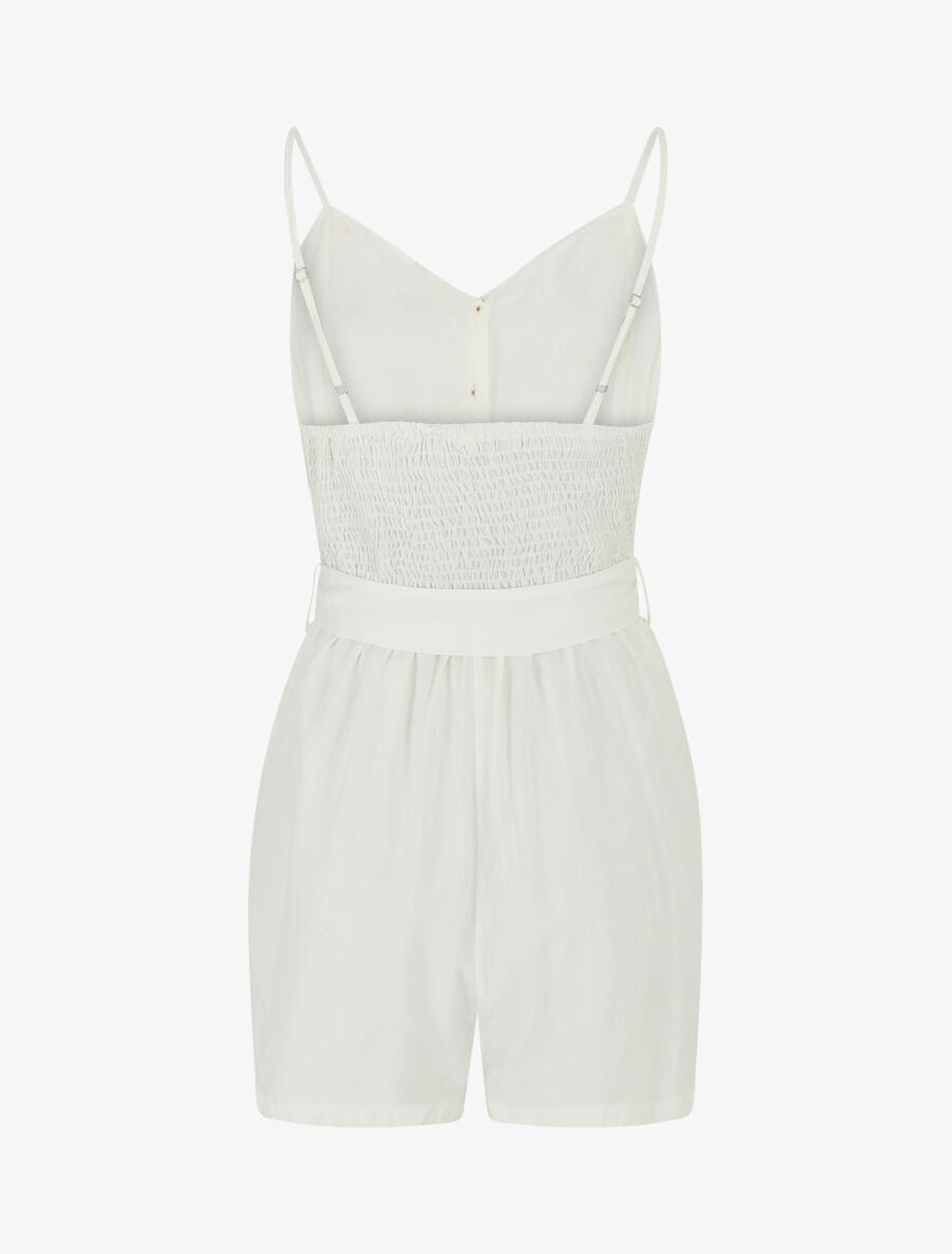 Combishort unie ceinturée - Blanc - 2