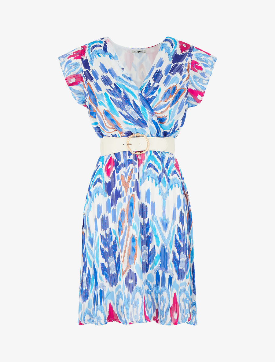 Robe imprimé abstrait irisé à taille élastiquée - Bleu - 1