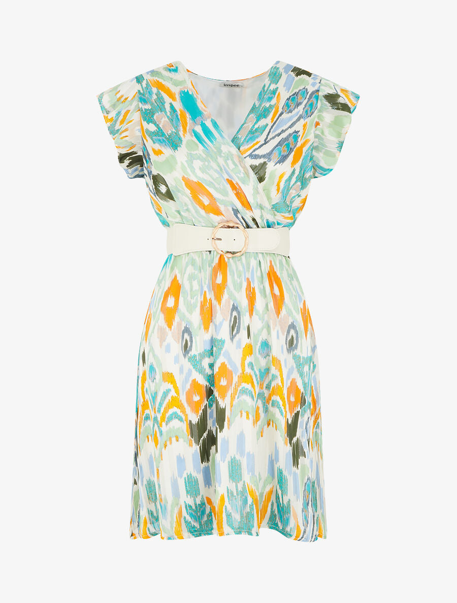 Robe imprimé abstrait irisé à taille élastiquée - Vert - 5