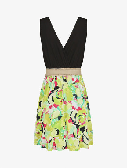 Robe élastiquée à jupe imprimé abstrait - Vert - 2