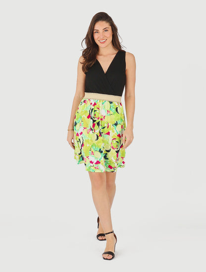Robe élastiquée à jupe imprimé abstrait - Vert - 4