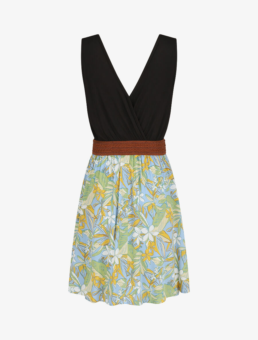 Robe élastiquée à jupe imprimé fleuri - Jaune - 2