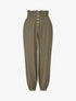 Pantalon uni à bords élastiqués et boutons décoratifs - Kaki - 1
