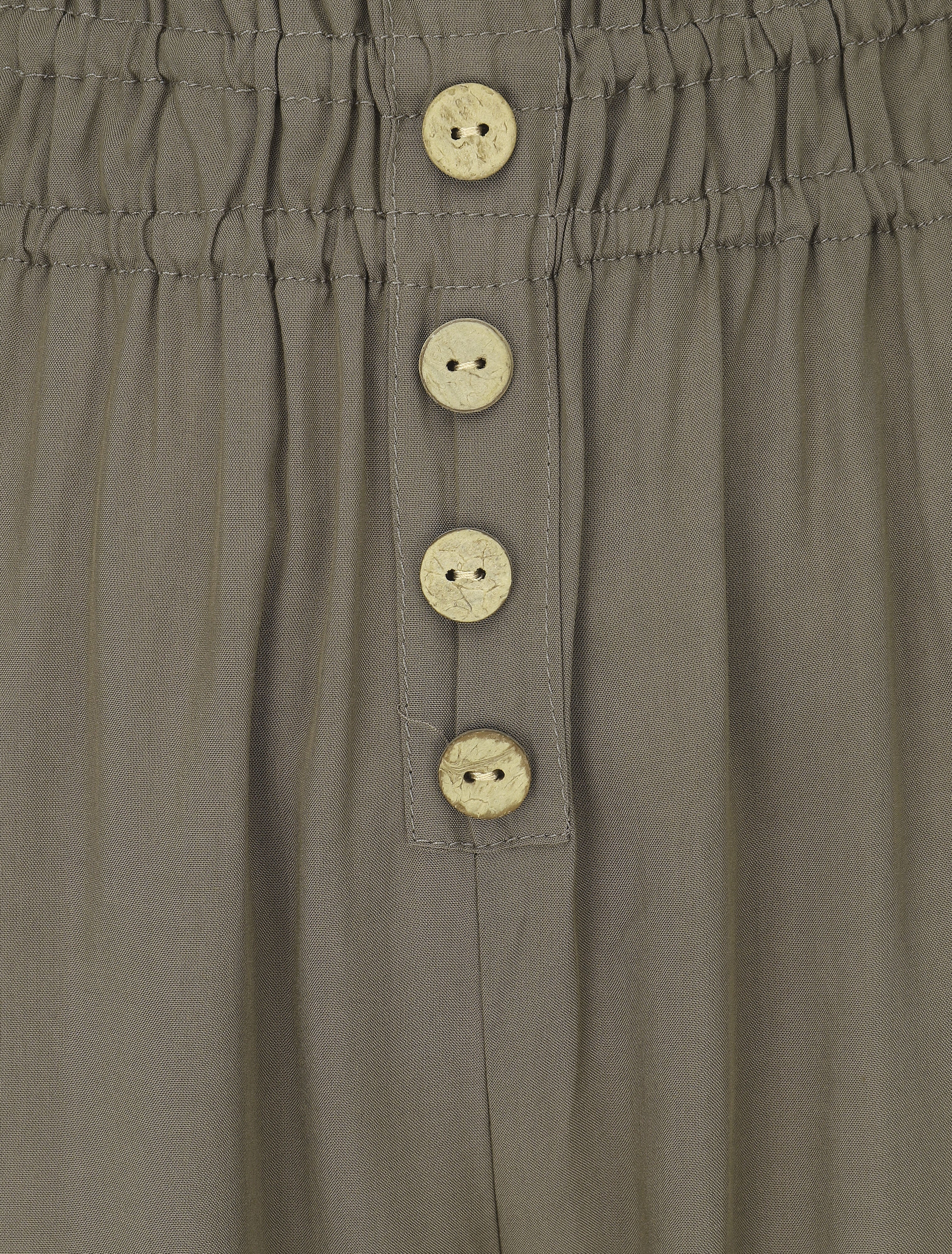 Pantalon uni à bords élastiqués et boutons décoratifs - Kaki - 3