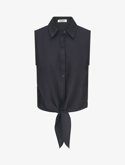 Chemise unie boutonnée à nouer - Marine - 4