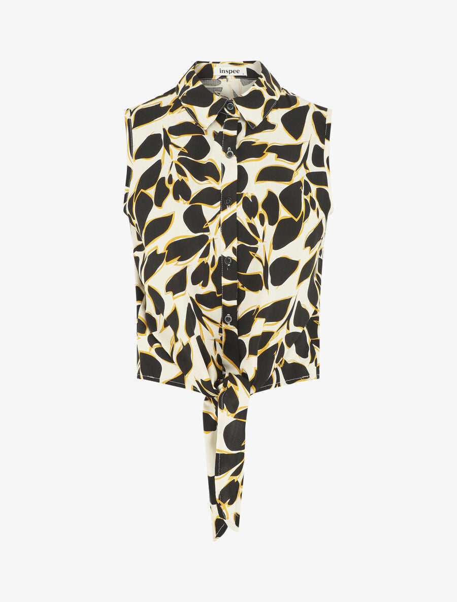 Chemise courte sans manches imprimé graphique - Noir - 1