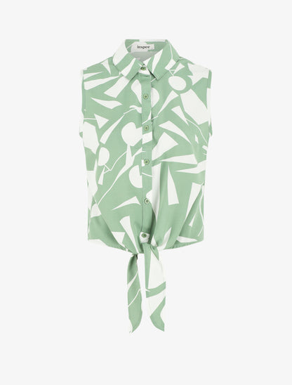 Chemise courte sans manches imprimé abstrait - Vert amande - 1