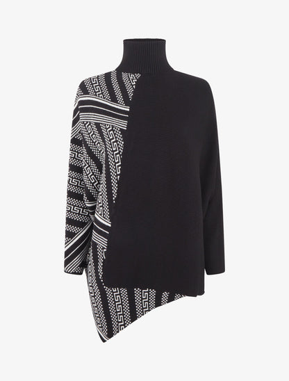 Pull ample col montant et motif graphique - Noir - 1