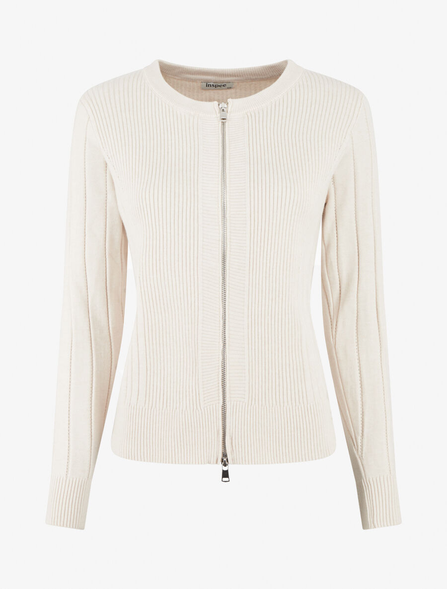 Gilet côtelé ajusté à zip - Crème - 1
