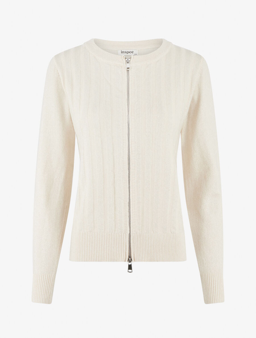 Gilet irisé coupe droite à zip - Crème - 1