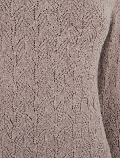 Pull droit en maille tressée et noeud au dos - Taupe - 3