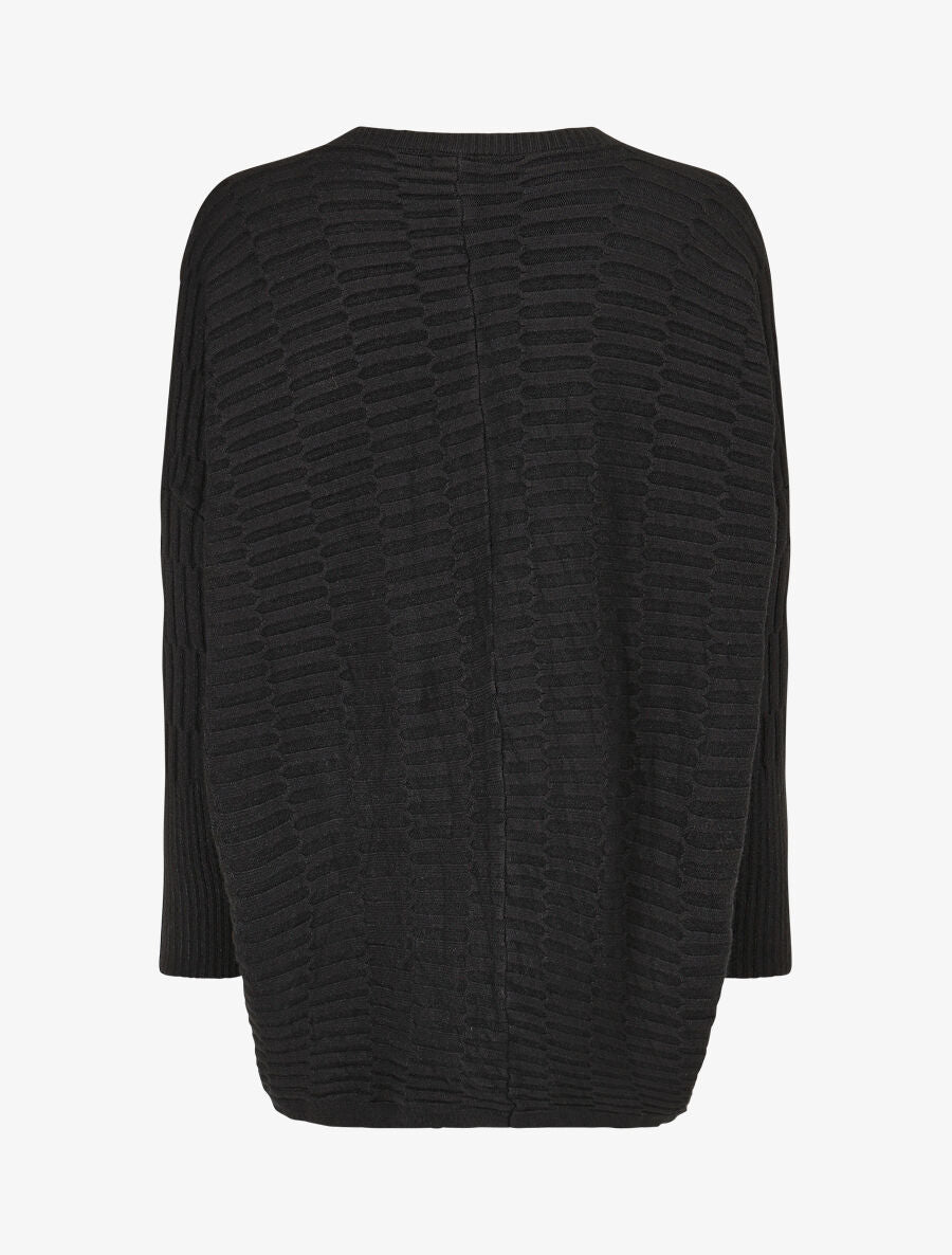 Pull uni à manches longues chauves-souris - Noir - 2