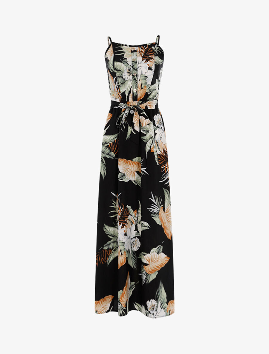 Robe longue à imprimé tropical - noir - 3