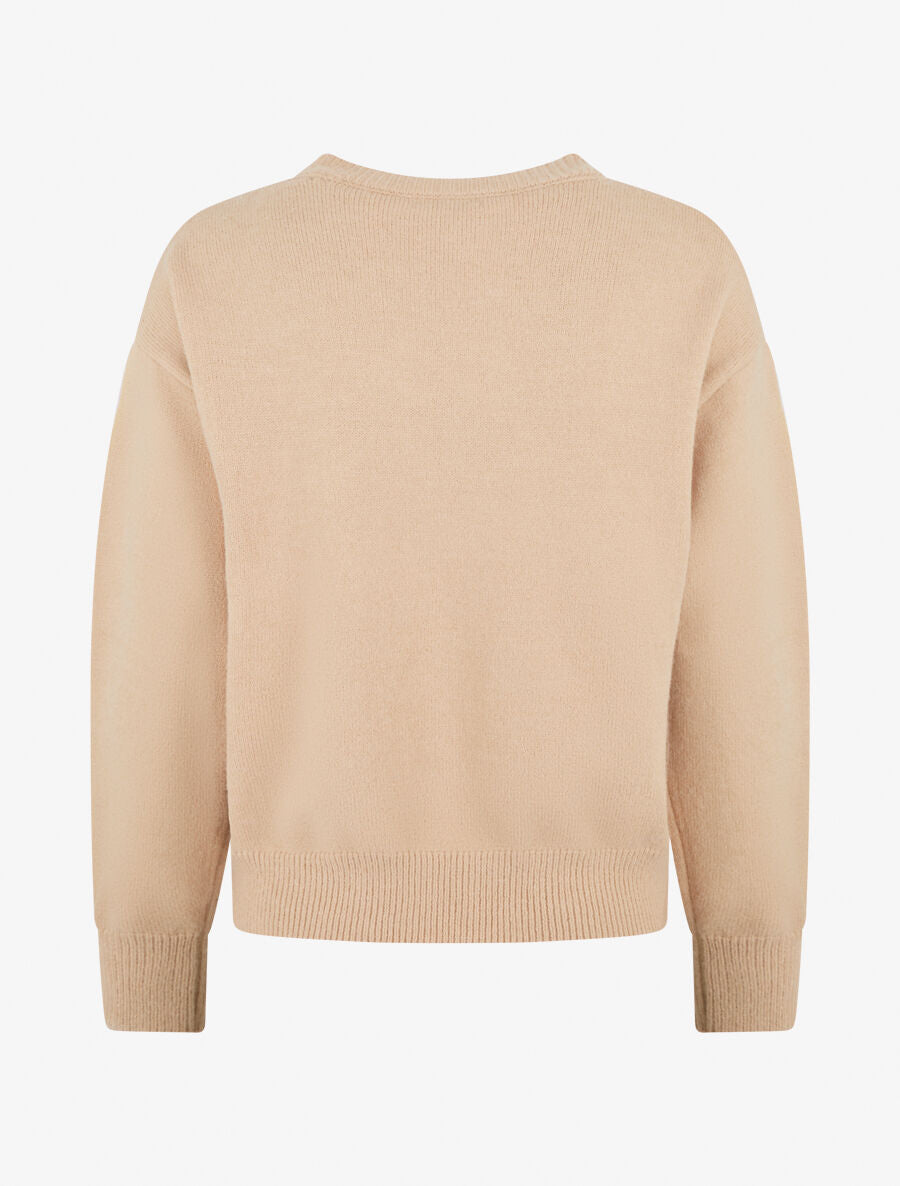 Pull uni à broderie fleur - Taupe - 2