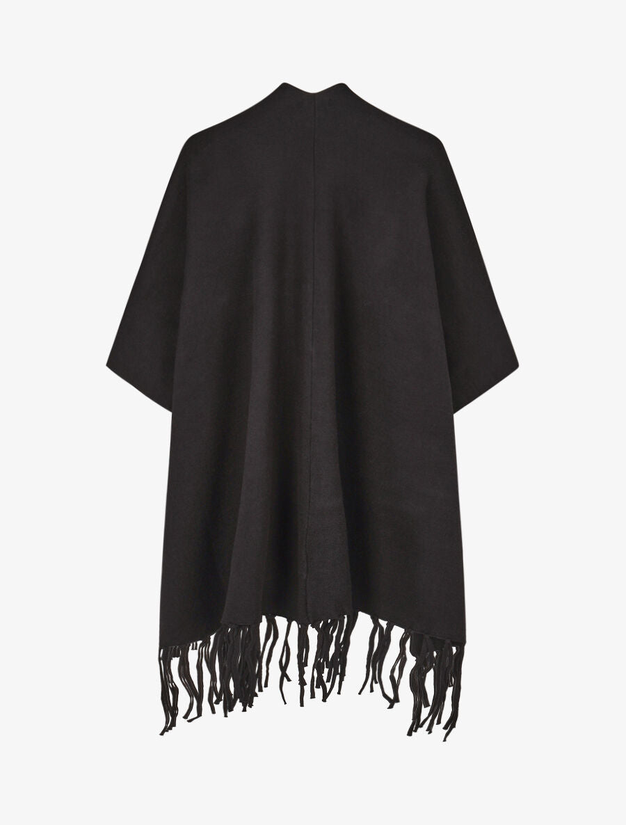 Poncho uni et franges - Noir - 2