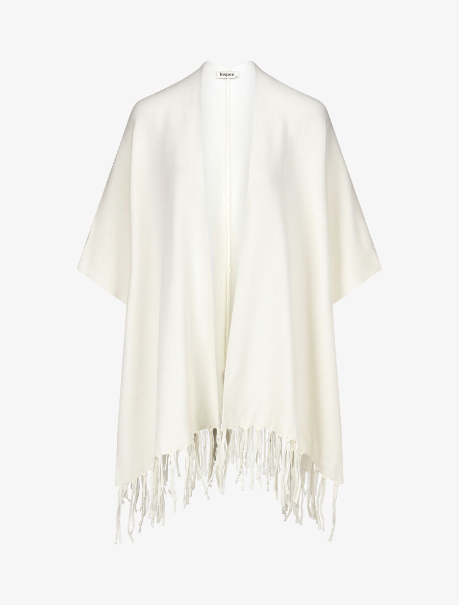 Poncho uni et franges - Crème - 1