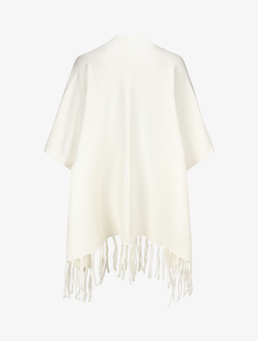 Poncho uni et franges - Crème - 2
