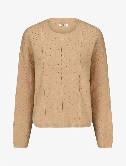 Pull droit uni en maille fantaisie - Taupe - 4