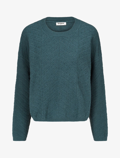 Pull droit uni en maille fantaisie - Bleu canard - 4