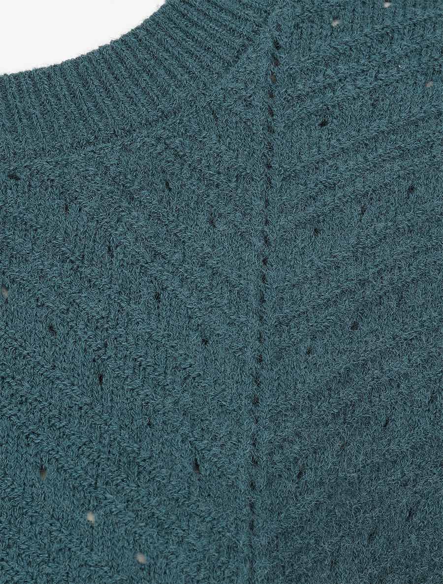 Pull droit uni en maille fantaisie - Bleu canard - 3
