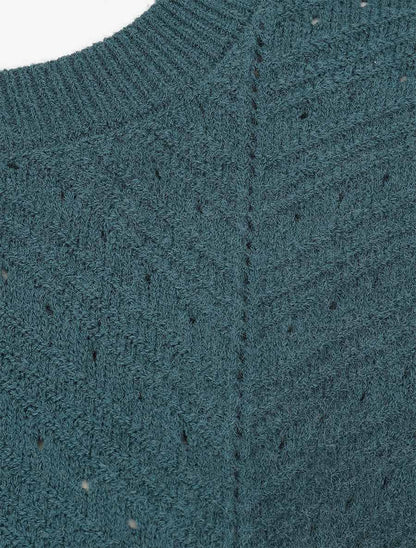 Pull droit uni en maille fantaisie - Bleu canard - 3