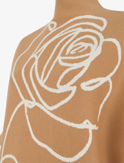 Pull ample manches 3/4 motif rose - Camel - 3