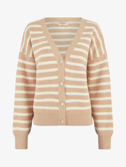 Cardigan rayé à boutons strassés - Taupe - 1