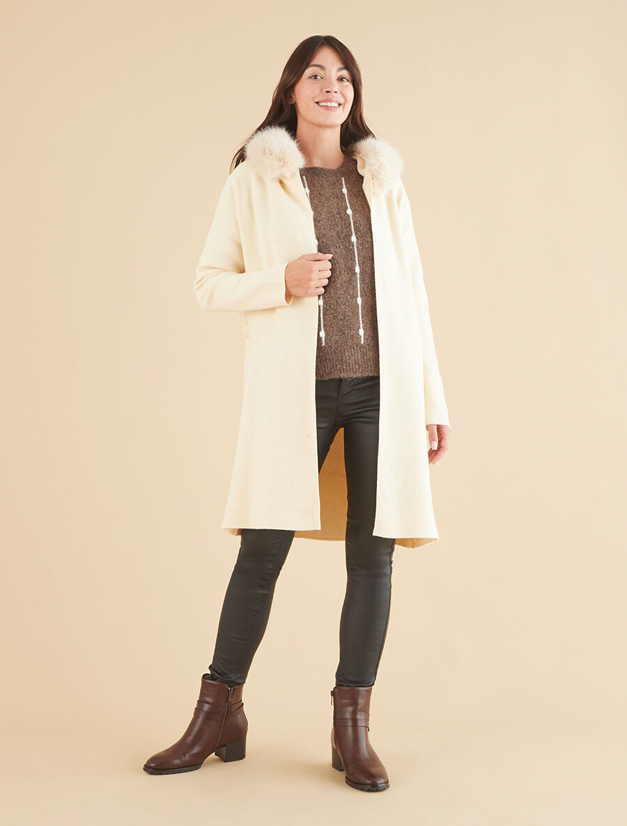 Gilet long uni à capuche - Beige - 4