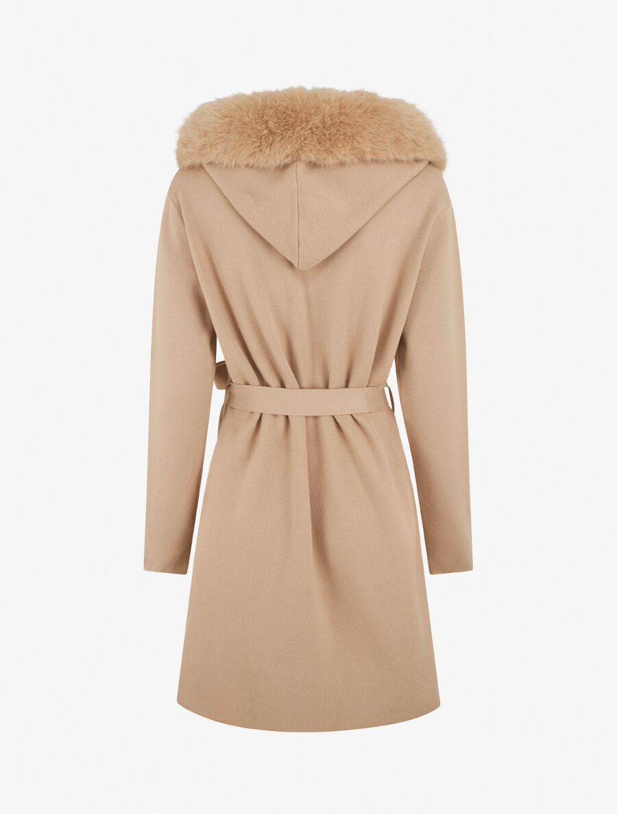 Gilet long uni à capuche - Taupe - 2