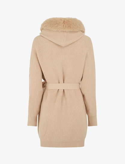 Gilet ample à col en fourrure - Beige - 2