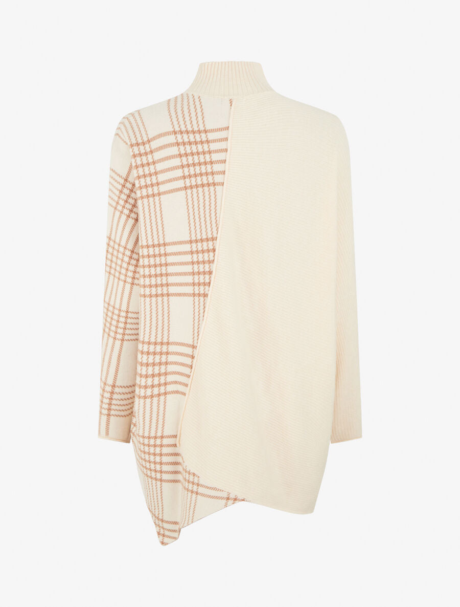 Pull ample motif carreaux et bord asymétriques - Beige - 2