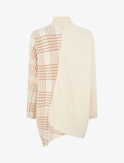 Pull ample motif carreaux et bord asymétriques - Beige - 2