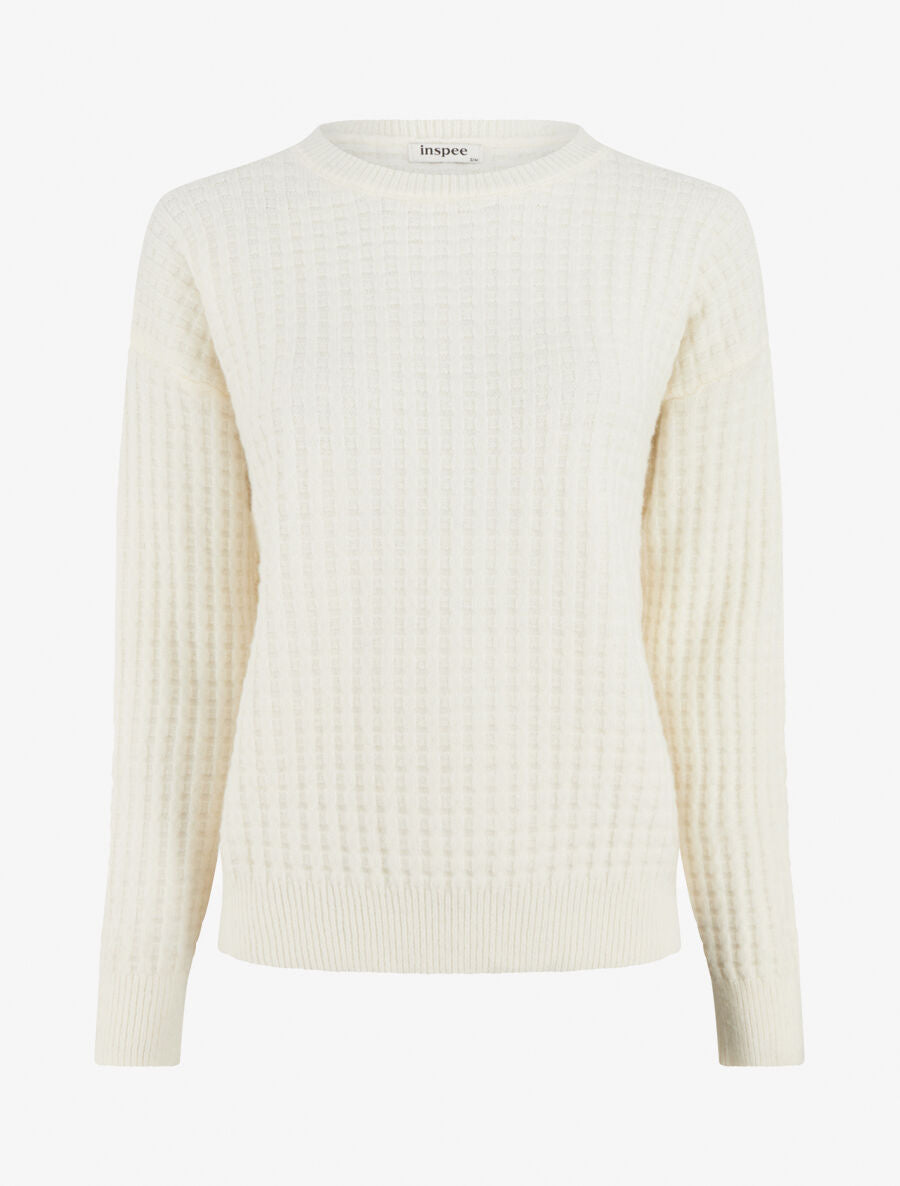 Pull uni à bords côtelés - Crème - 1