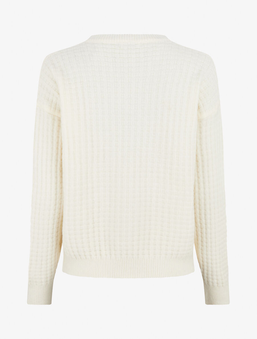 Pull uni à bords côtelés - Crème - 2