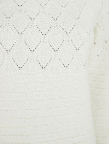 Pull droit uni en maille effet quadrillé - Blanc - 3