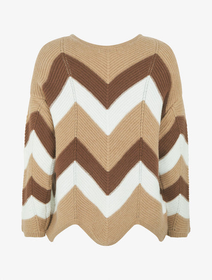 Pull droit bords asymétriques et motif zigzag - Beige - 2