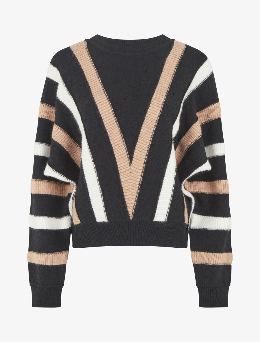 Pull ample motif en V - Noir - 1