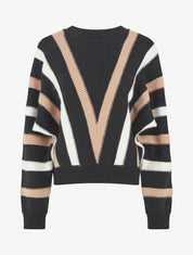 Pull ample motif en V - Noir - 1