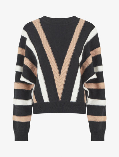 Pull ample motif en V - Noir - 1