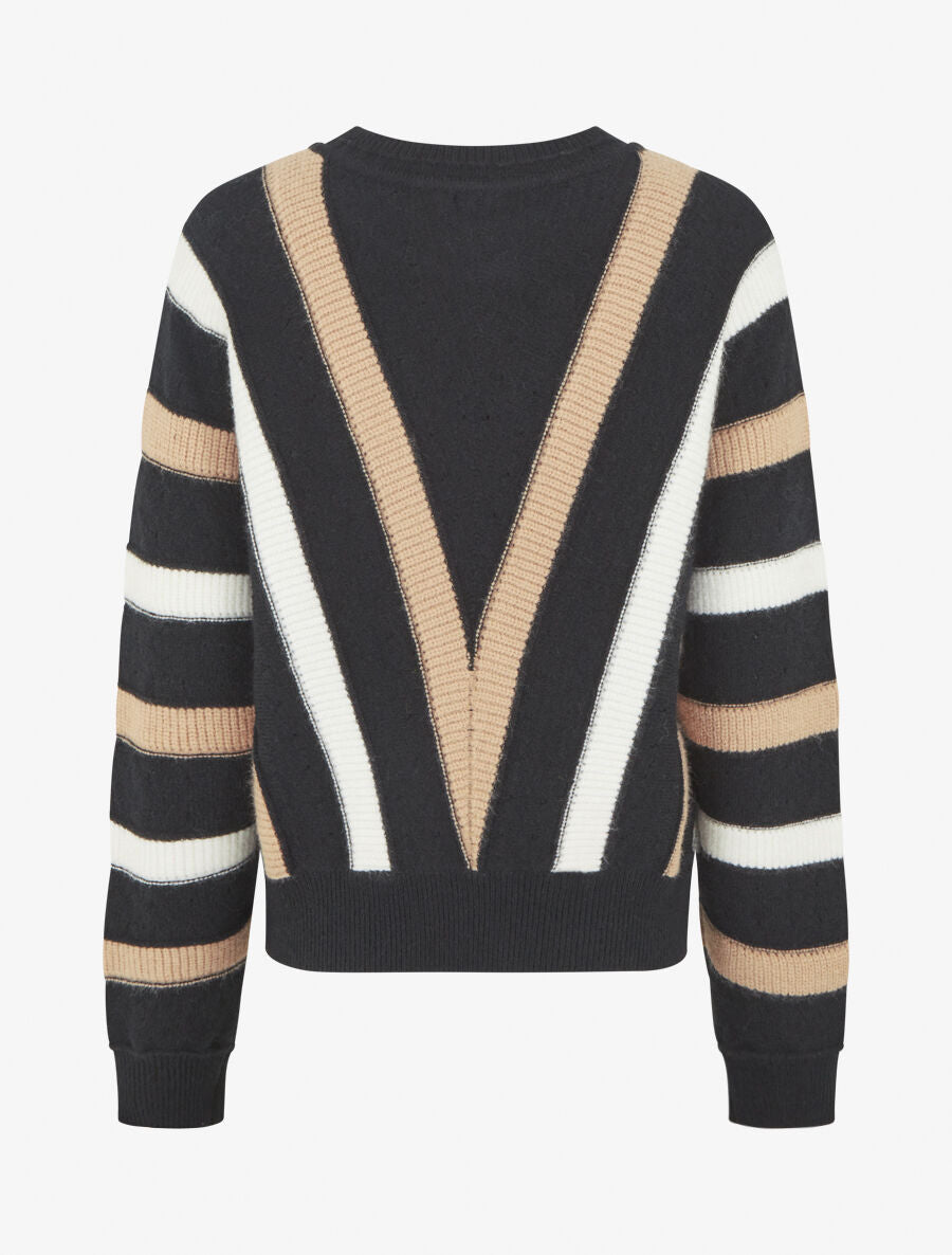Pull ample motif en V - Noir - 2