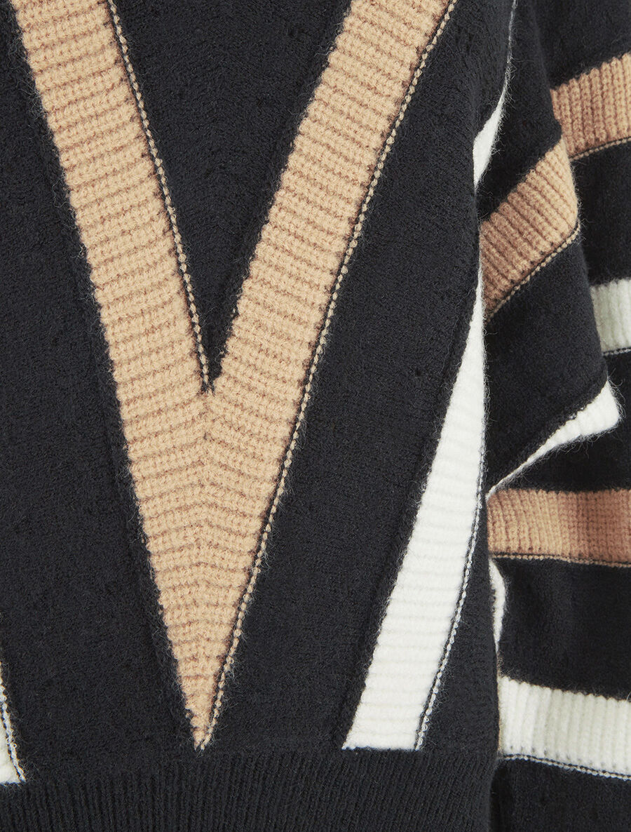 Pull ample motif en V - Noir - 3