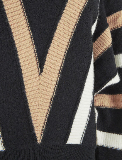 Pull ample motif en V - Noir - 3