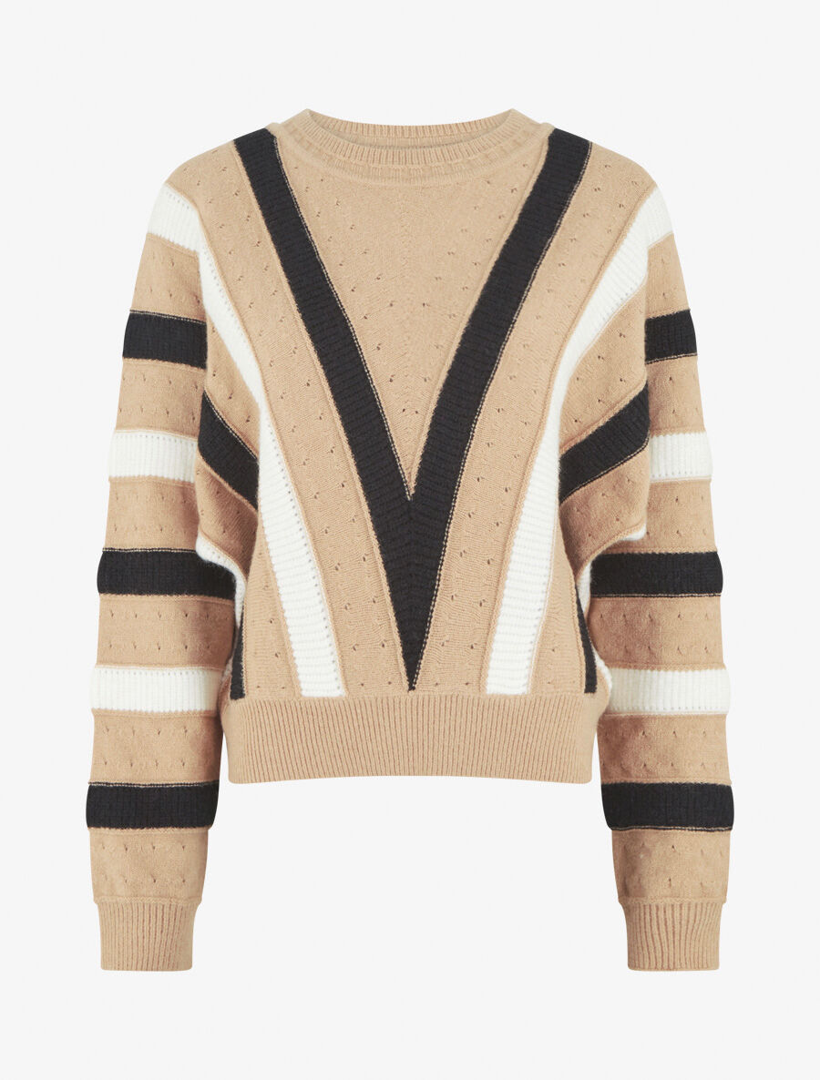 Pull ample motif en V - Beige - 1