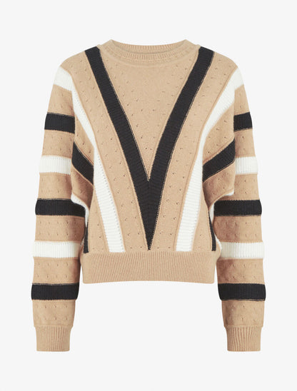Pull ample motif en V - Beige - 1