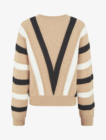 Pull ample motif en V - Beige - 2