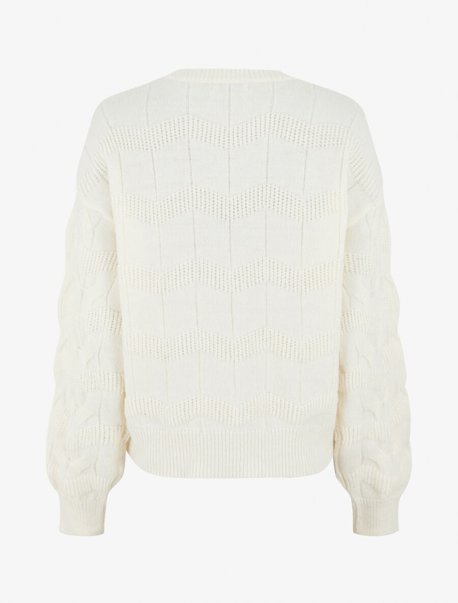 Pull droit uni en maille zigzag - Écru - 2