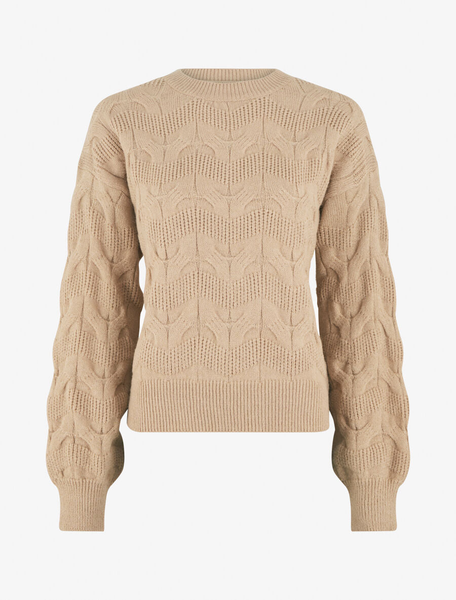 Pull droit uni en maille zigzag - Beige - 1