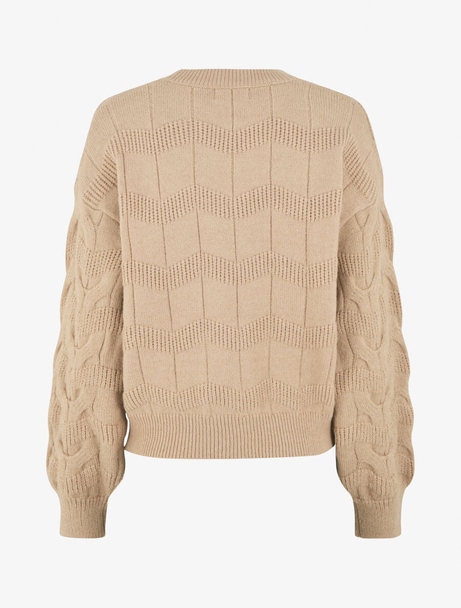 Pull droit uni en maille zigzag - Beige - 2