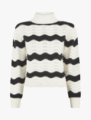 Pull droit col montant motif zigzag - Noir/blanc - 1