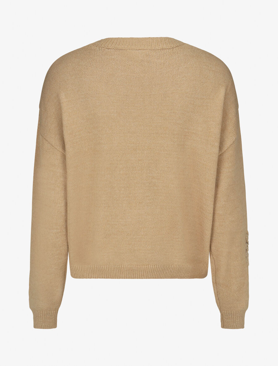 Pull uni avec broderies fleurs - Beige - 2